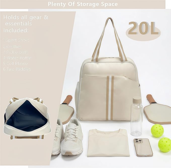 Pickleball Bag for Women Men, Large Pickleball Backpack with Shoe Compartment, Pickle Ball Bag with Paddle Cover Pocket Holds 2 Paddles