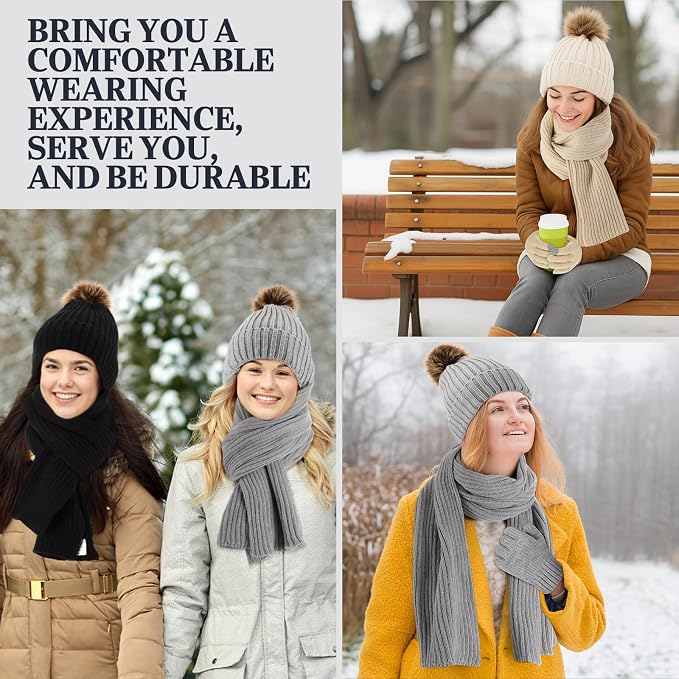 16 Pcs Women Hat Scarf Gloves Ear Muffs Set Winter Knitted Pom Beanie Hats Scarf Touch Screen Gloves for Men Adult Homeless