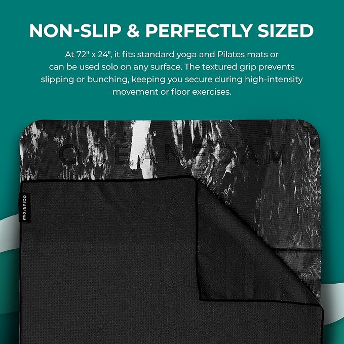 Oceanfoam Beach Towel – Lightweight, Absorbent, Quick-Drying, Sand-Resistant, Non-Slip – Ideal for Workouts, Yoga, Pilates, Beach, Pool, Boat & Travel – 25% Recycled – 72"x24" (Black)