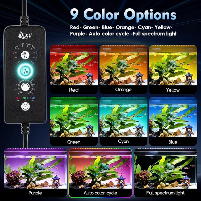 AQQA LED Aquarium Light 36W for 24-32 Inch Fish Tank, 24/7 Mode&DIY Mode Full Spectrum Fish Tank Light, IP68 Waterproof High Lumen Aquarium Plant Light, Adjustable Brightness/Timer, Memory Function