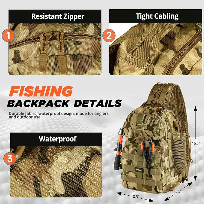 PLUSINNO Fishing Backpack with Fishing Rod and Reel Combos Tackle Boxes, Waterproof Tackle Backpack for Gear with Rod Holder, Fish Gifts for Men with Tool Kit