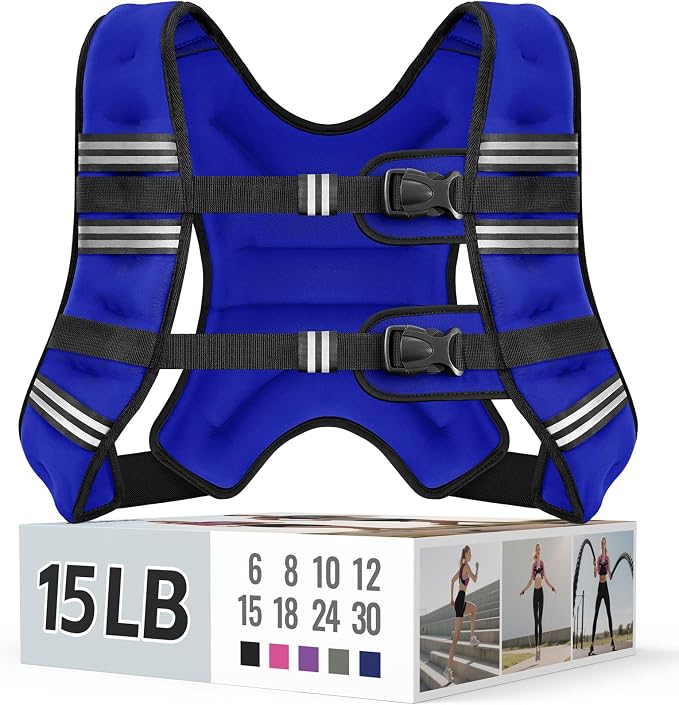 Zeerun Weighted Vest, 6lb/8lb/10lb/12lb/15lb/18lb/20lb/24lb/30lb for Men Women, Reflective Stripe Adjustable Buckle, Comfortable Durable Rucking Vest for Walking Running Strength Training