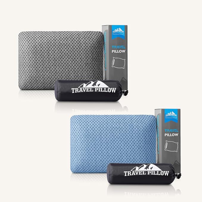 Travel Pillow Memory Foam Pillows, Dark Grey S Size, Blue S Size, Ideal Backpacking Hiking, Bed Pillows, Airplane and Car