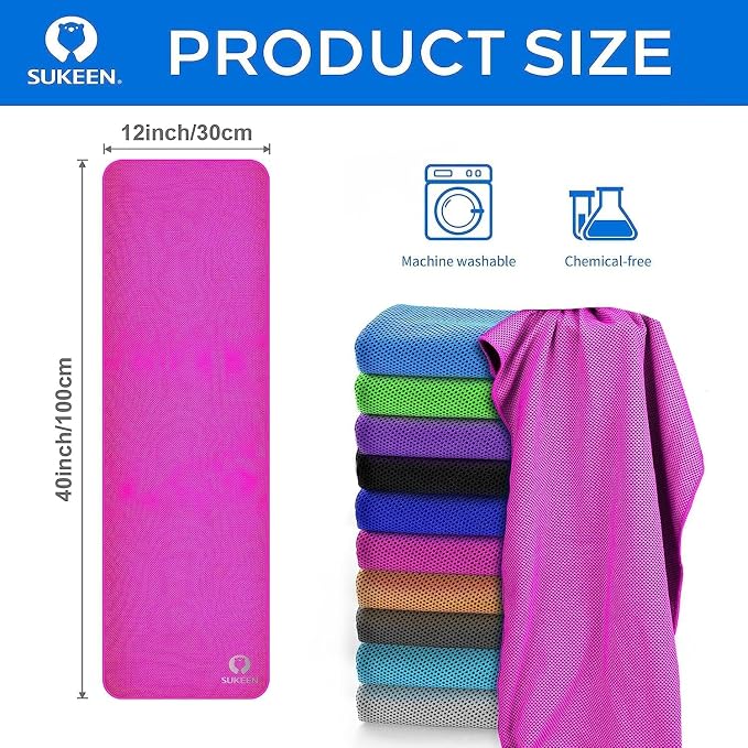 Sukeen Cooling Towels 8 Pack (40"x12") for Neck and Face, Soft Breathable Ice Towel, Cooling Neck Wraps, Cool Towels for Hot Weather, Sweat Towel for Gym, Sport, Yoga, Golf, Workout, Camping, Running