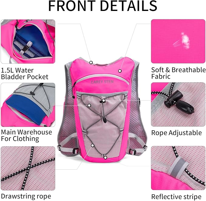Carey STEN Lightweight Running Hydration Vest, Breathable Outdoor Backpack for Trail Running, Hiking, Cycling & Marathon, Suitable for Both Men and Women