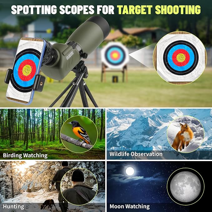 20-60x60 Spotting Scope with Tripod for Target Shooting, Bird Watching