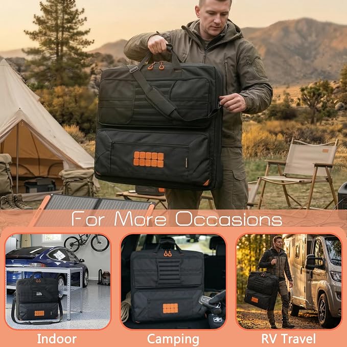 Solar Panel Carrying Case for Jackery SolarSaga 200W Bifacial – Storage Bag for 2 Panels, 4-in-1 Kit with Water-Resistant Cover, Precision Fit (25.2"x24"x4.5")