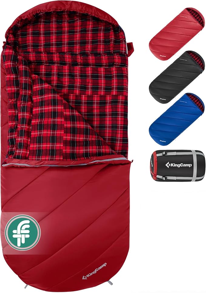 KingCamp Sleeping Bag for Adults Big and Tall, Cold Weather Camping Sleeping Bag with Soft 100% Cotton Flannel Lining, Portable Lightweight Outdoor Traveling & Car Camping
