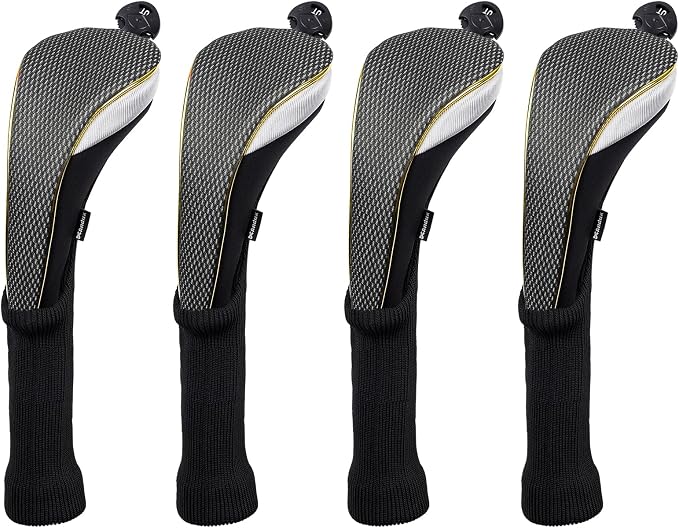 Andux 4Pcs/Set Long Neck Gold Golf Hybrids Club Head Covers with Dial No. Tag MT/HY15