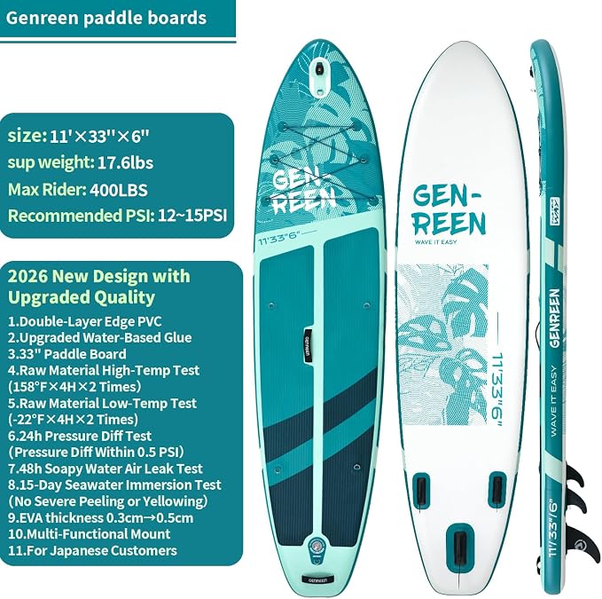 Paddle Board Stand up Paddle Board (Extra Large 11'*33/34") Newly Improved 2 Side Layers 450LBS Quality Inspection×5 (All-Season for JP customers) paddleboards Fishing Family Pet Friendly