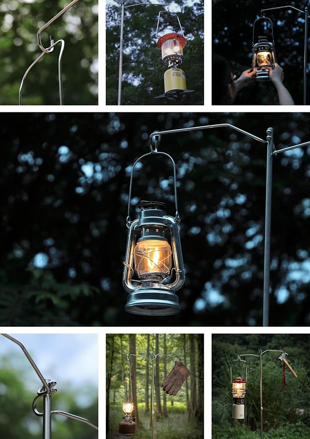 camping moon Heavy Duty Stainless Steel Lantern Pile Driver Height Adjustable with Tripod Stand and Storage Bag D-240, D-243