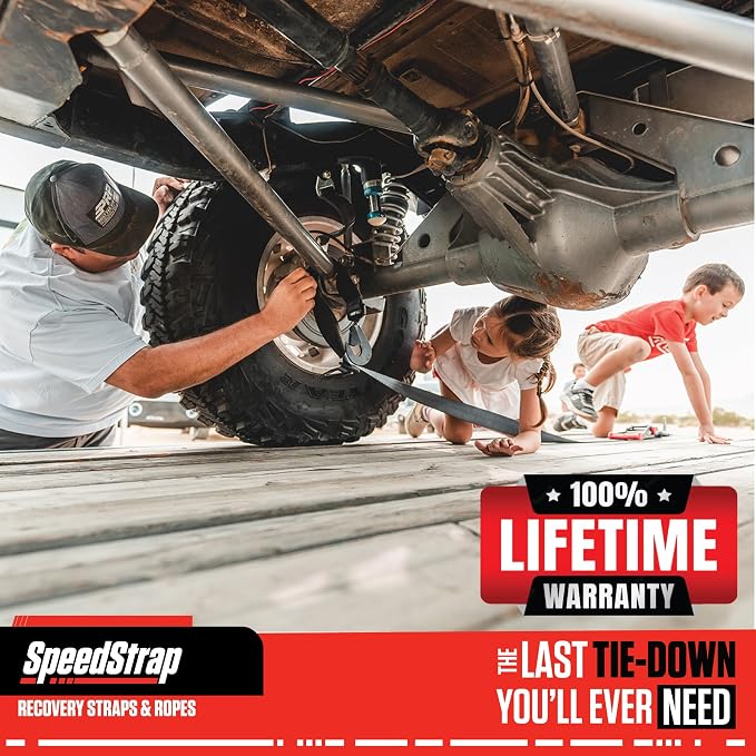 SpeedStrap 1.5" x 10' Ratchet Tie-Down with Soft-Tie. Ideal for Camping, Cargo Management, Overlanding, Off-Road, Securing UTV's, Side-by-Side (SxS) Vehicles - Black (2 Pack)