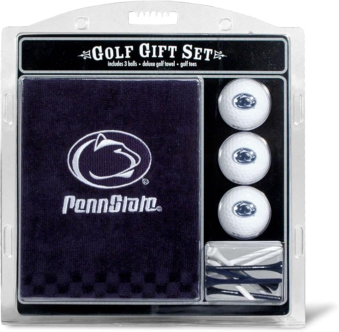 Team Golf NCAA Gift Set Embroidered Golf Towel, 3 Golf Balls, and 14 Golf Tees 2-3/4" Regulation, Tri-Fold Towel 16" x 22" & 100% Cotton