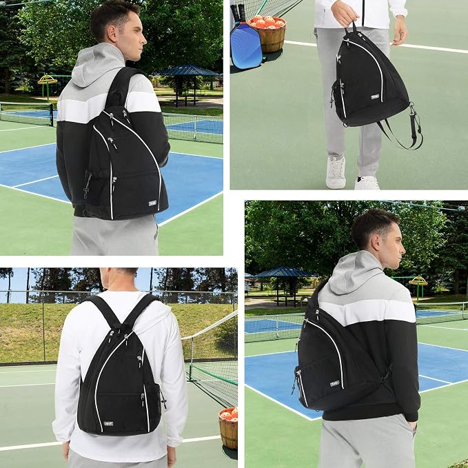Sucipi Pickleball Bag - Men's & Women's Pickleball Backpack, Adjustable Sling Bag w/Fence Hook/Large Capacity/Safety Pocket