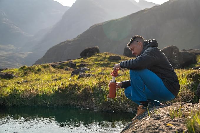 LifeStraw Go Series — Insulated Stainless Steel Water Filter Bottle for Travel and Everyday Use Removes Bacteria, Parasites and Microplastics, Improves Taste, 24 oz, Kyoto Orange