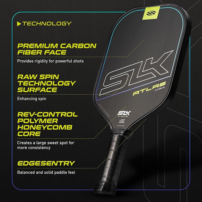 Selkirk Sport Atlas Raw Carbon Fiber Pickleball Paddles | Midweight Pickleball Paddle with Polymer Honeycomb Core | USAPA Approved Carbon Fiber Face for Spin and Control