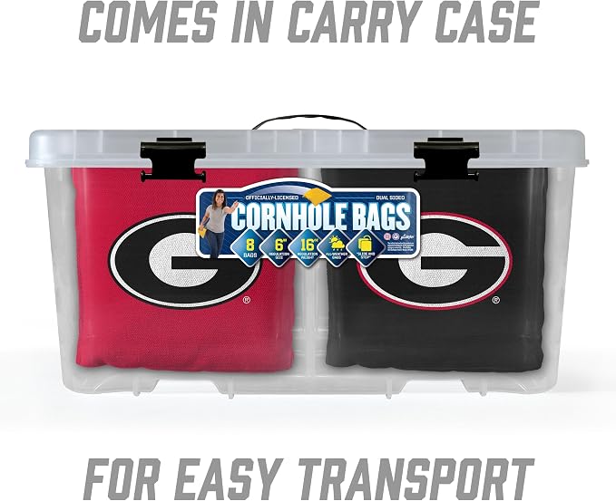 YouTheFan Officially-Licensed NCAA Set of 8 Cornhole Bags - All Weather Dual Sided Slide & Stop - Regulation Size with Carry case