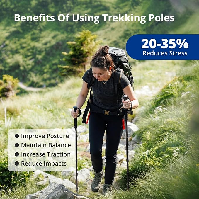 CAMEL CROWN Trekking Poles 2 Pack, Lightweight Hiking Poles for Men Women, 20-43in Adjustable Walking Sticks with Tungsten Carbide Tip & Shock-Absorbing PVC Grip, Backpacking Camping