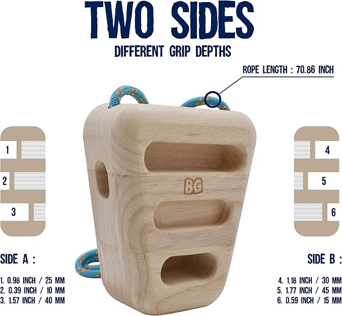 BG Climbing Wood Hangboard Rock Climbing Holds - Sturdy Hang Board for Climbers