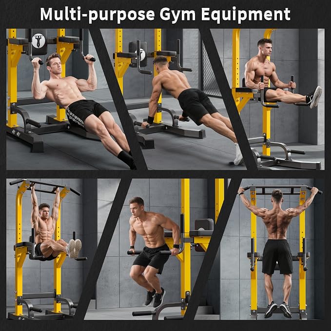 SogesHome Power Tower Pull Up Bar Dip Stand, 10 Adjustable Height Free Standing Assistive Trainer Dip Station, Multi-Function Strength Training Fitness Workout Station for Home Gym Fitness Equipment