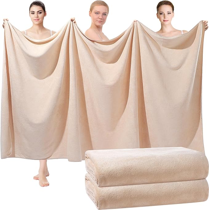 Mixweer 2 Pcs Oversized Bath Towels, 40 x 80 Inch Giant Microfiber Jumbo Bath Sheets Ultra Soft Bathroom Microfiber Quick Dry Absorbent Shower Towels for Spa Camping Beach (Light Khaki)