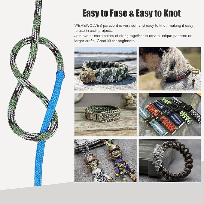 WEREWOLVES 60 Colors Paracord Cord, 550 Paracord Bracelet Crafting Combo Kits with Instruction - Multifunction Paracord Ropes, 10 Feet Each Parachute Cord for DIY Manual Braiding