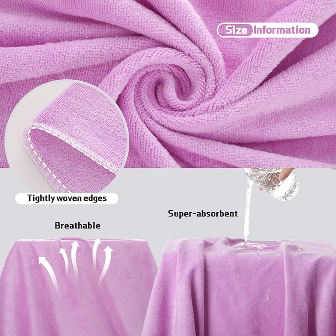 Mixweer 2 Pcs Oversized Bath Towels, 40 x 80 Inch Giant Microfiber Jumbo Bath Sheets Ultra Soft Bathroom Microfiber Quick Dry Absorbent Shower Towels for Spa Camping Beach (Lilac)