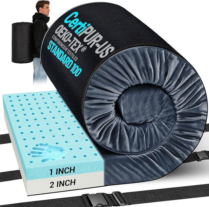 Memory Foam Camping Mattress Pad, Ventilated Breathable Design CertiPUR-US & Oeko-TEX Certified Sleeping Pad Waterproof 3inch Non-Slip Portable Sleeping Camping Mat with Storage Bag for Car Travel