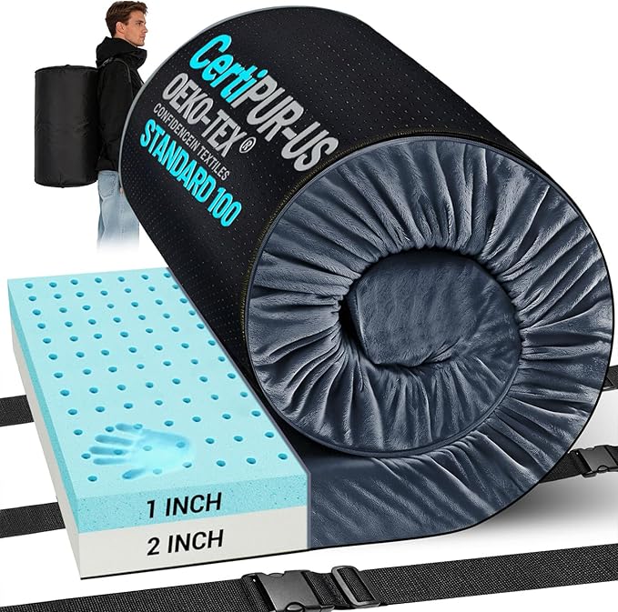 Memory Foam Camping Mattress Pad, Ventilated Breathable Design CertiPUR-US & Oeko-TEX Certified Sleeping Pad Waterproof 3inch Non-Slip Portable Sleeping Camping Mat with Storage Bag for Car Travel