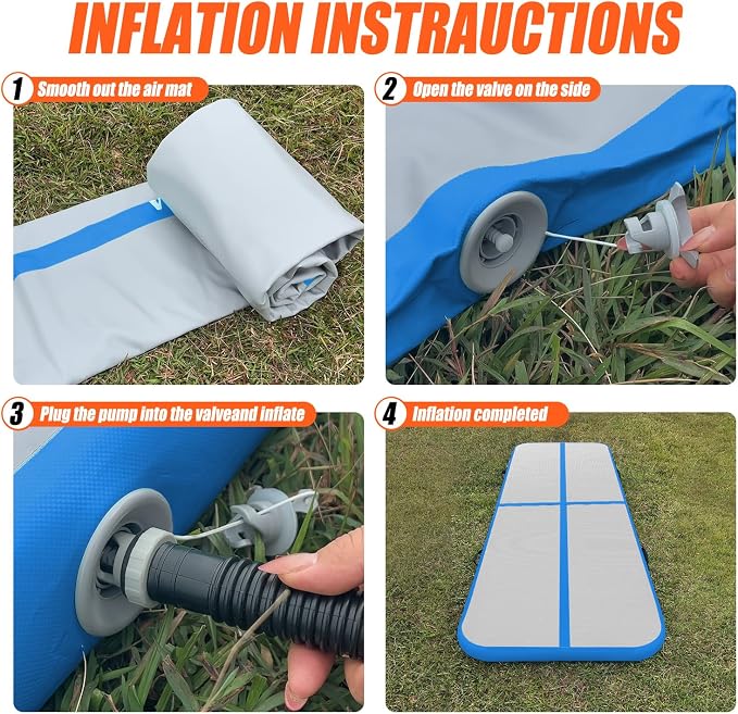 SUDOO Gymnastics Air Mat 10ft/13ft/16ft Inflatable Air Tumble Track Mat 4" Thick Tumbling Mat With Pump or No Pump for Training Tumble Yoga Cheerleading Parkour Beach Water Activities Home Use