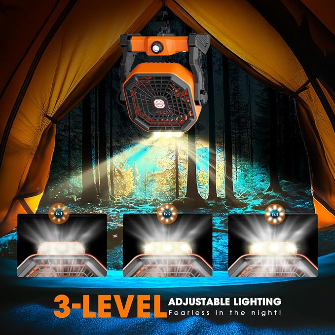 Solar Powered Fan,【Max 60H Runtime】Rechargeable Solar Camping Fans & Led Lantern,8-inch Portable Fan with Solar Panel,Battery Operated Powered Outdoor Tent Fans for Camping Essentials Accessories