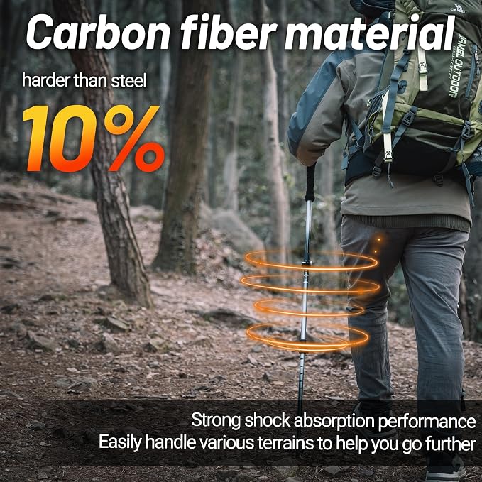 Carbon Fiber Trekking Poles Ultra Strong Lightweight Collapsible Hiking Poles EVA Foam Grips Quick Adjustable Flip Locks