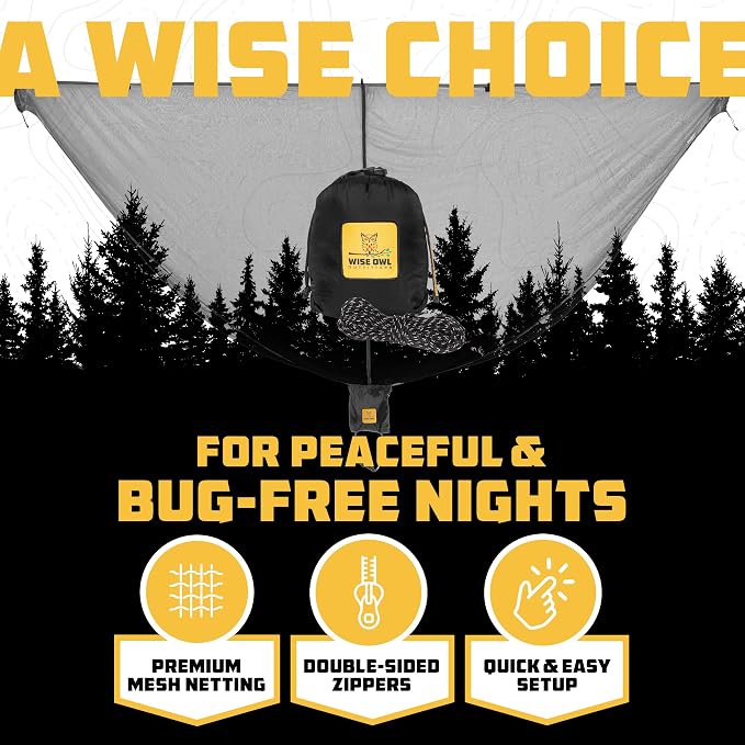 Wise Owl Outfitters Hammock Bug Net – Mosquito Net for Hammock, Lightweight Bug Netting for Camping, Hiking, Backpacking, Forest & Outdoor Use