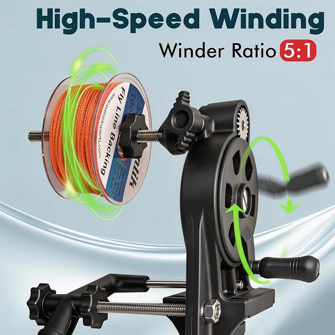 Fishing Line Spooler Winder Machine - 5:1 High Speed Gear Ratio Fast Winding, Two-Way Unwinding Function, Single-Point Quick Mount, Compatible with Spinning Casting Trolling Reels