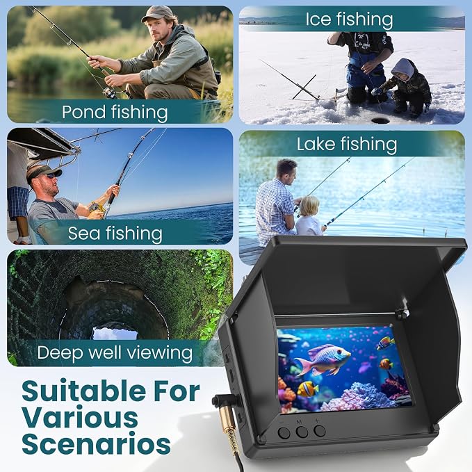 Underwater Fishing Camera with 4.3" IPS HD Screen, Underwater Viewer with 360° Rotating Lens, IR Night Vision, 5000mAh 10H Runtime, IP68 Waterproof Ice Fishing Camera for Lake Boat Kayak