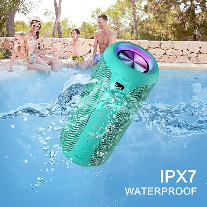 Ortizan Portable Bluetooth Speakers, IPX7 Waterproof Wireless Speaker with 24W Loud Stereo Sound, Outdoor Speaker with Bluetooth 5.3, Deep Bass, RGB Lights, Dual Pairing, 30H Playtime for Home
