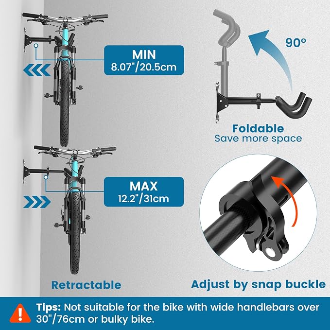 Housolution Bike Wall Mount - [2 Pack] EVA Foam Padded up to 48.5 lbs, Carbon Steel, Valve Mechanism, Heavy-Duty Adjustable Bike Wall Hanger for Road, Mountain and Hybrid Bikes, Garage & Apartment