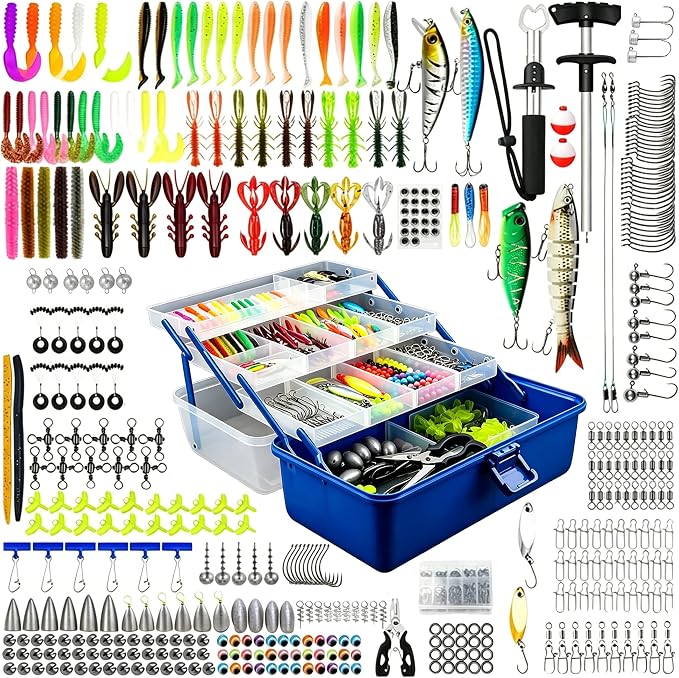 4 Layers Fishing Tackle Box with 547Pcs Fishing Lures Kit | Small Tool Set Included, Gripper, Hook Remover, Accessories, Perfect for Beginners