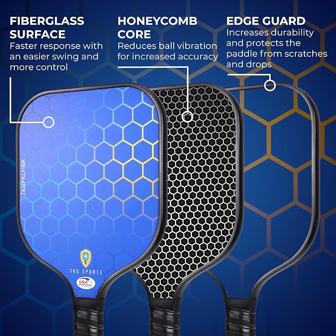 TKG Sports Pickleball Set with Bag - 2 14mm Honeycomb Core Paddles | 2 USAPA Approved Pickleball Paddles, 2 Indoor and 2 Outdoor Pickleball Balls, 2 Cooling Towels - Rackets for Adults and Teens