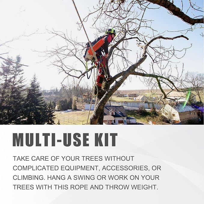 SOB Arborist Throw Line Kit with Slick Rope 197FT, Throw Weight, Reflective Storage Bag, Suit for Tree Cutting,Camping, Trimming, Hanging Swing ﻿