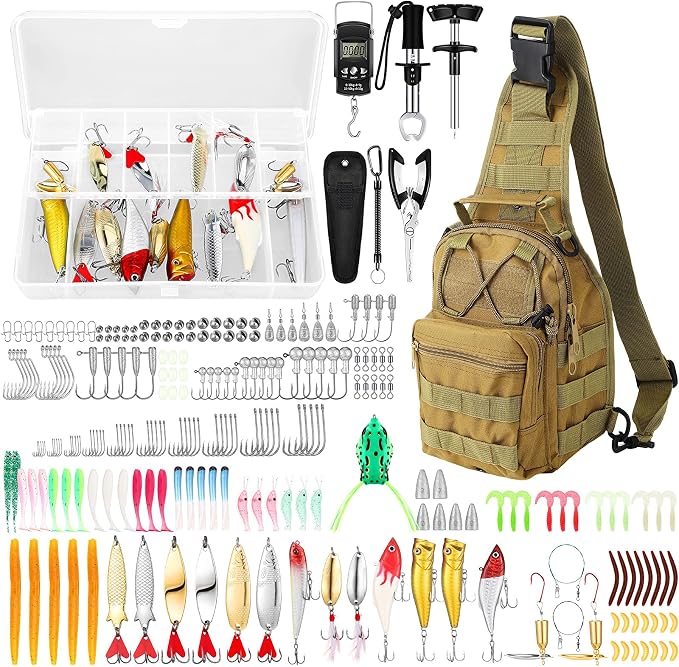 Gemscream 393 Pcs Fishing Tool Kit Fishing Backpack with Tackle Boxes Included Pliers Gear and Equipment Bait Rigs Fish Lip Gripper Lure Gear Kit Fish Hooks Remover Tools
