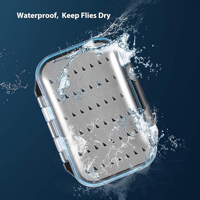 Gonex Fly Boxes for Fly Fishing Jig Boxes Two-Sided Waterproof Lightweight Fly Fishing Box Easy Grip Transparent Lid Fly Fishing Lures Box, 4.1"x 3.0"x 1.2", Grey