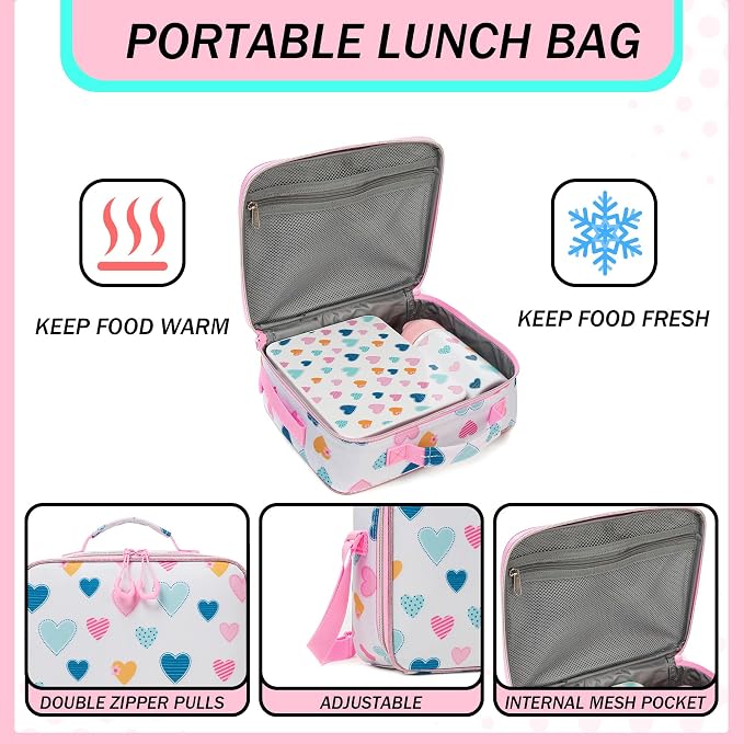 Kids Bento Lunch Box with 6 Compartments Girls Lunch Box with Lunch Bag,Stainless Steel Water Bottle,Ice Pack & Utensils Set,Birthday Gifts for Ages 3-12 Back to School Toddler Girls