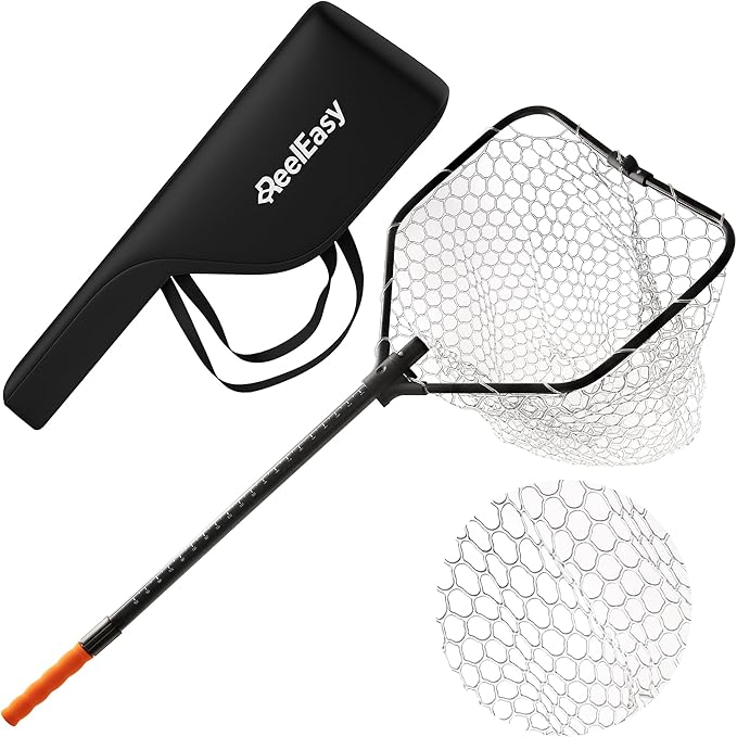 Large Fishing Net with Extendable Telescopic Handle – Foldable, Lightweight Landing Net with Built-in Size Measurement – for Freshwater, Saltwater, and Beach Fishing