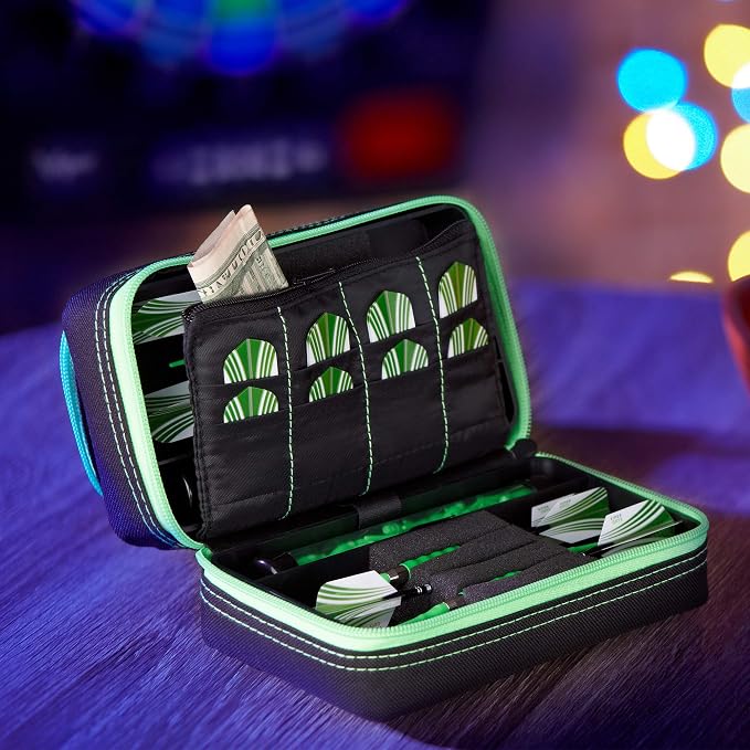 Casemaster Plazma Pro, 6 Dart Case for Soft and Steel Tip Darts, Features Large Front Mobile Device Pocket, Built-In Storage Tubes and Pockets for Flights, Tips, Shafts, and Personal Items