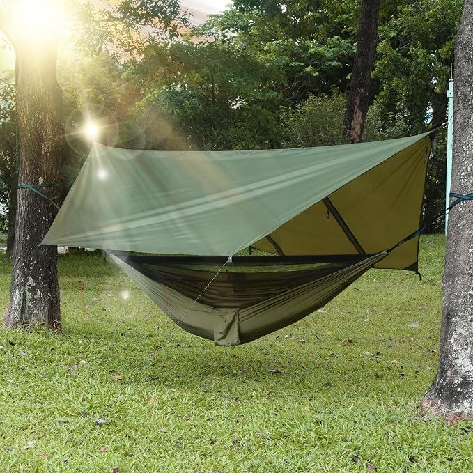 Hammock Rain Fly Tent Tarp (11x9ft) Large Ultralight Camping Tarps Waterproof Portable Backpacking Multifunctional Rain Cover for Outdoor Hiking, Picnic, Hammock, Car, Backpacking