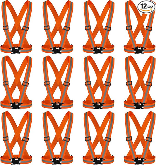 Hercicy 12 Pcs Reflective Vest High Visibility Safety Vests, Adjustable Running Gear Straps Lightweight Reflector for Construction (Orange)