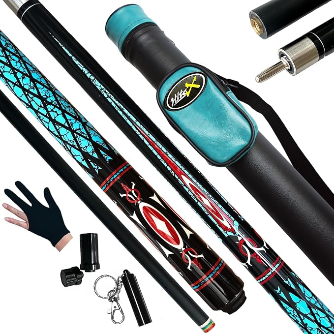 Tai ba cues Fibergalss Shaft Pool Stick with case, 13mm Multilayer Leather Tip, 58", Hardwood Canadian Maple Professional Billiard Pool Cue Stick, Quick-Release Joint, 18, 19, 20, 21 Oz (Selectable)