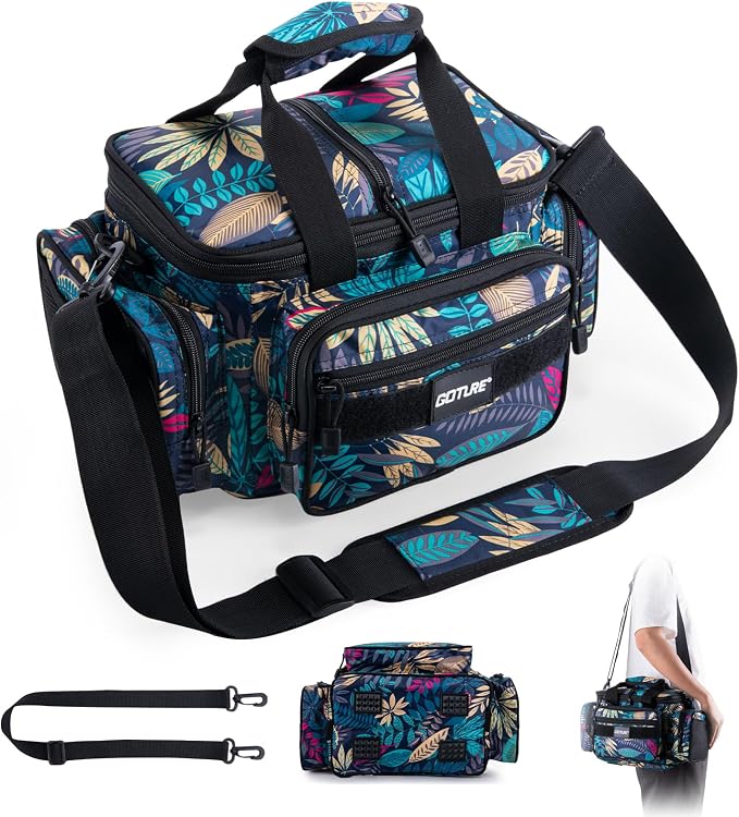Goture Fishing Tackle Bag, 600D Water-Resistant Soft Side Crossbody Sling Bag for Men & Women,Small Gear Storage Tactical Bags for Saltwater & Freshwater,Fits 4 3600 Tackle Boxes (Not Included)