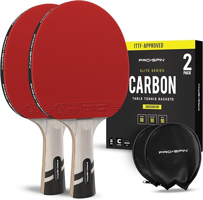 PRO-SPIN Ping Pong Paddles – ITTF Approved Professional Table Tennis Rackets with Carbon Fiber for Superior Control | 7-Ply Blade, Premium Rubber, 2.0mm Sponge